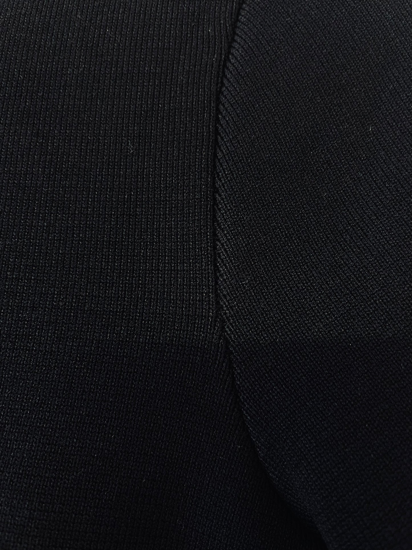 Camilla and Marc peplum black jersey ribbed knit bandage short sleeve midi dress. back of