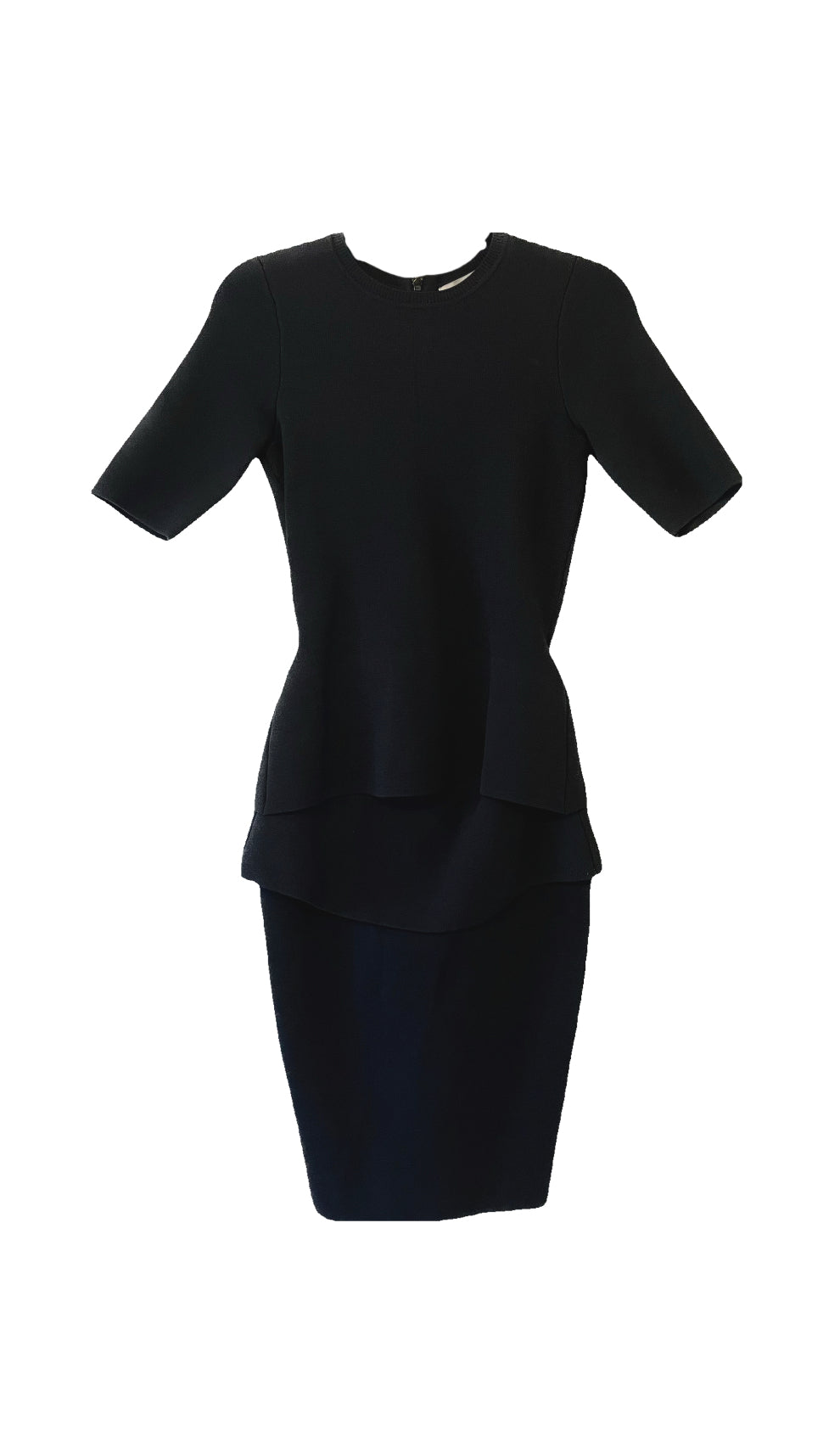 Camilla and Marc peplum black jersey ribbed knit bandage short sleeve midi dress