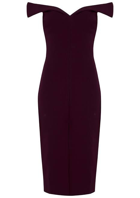 Burgundy off-shoulder dress on a white background