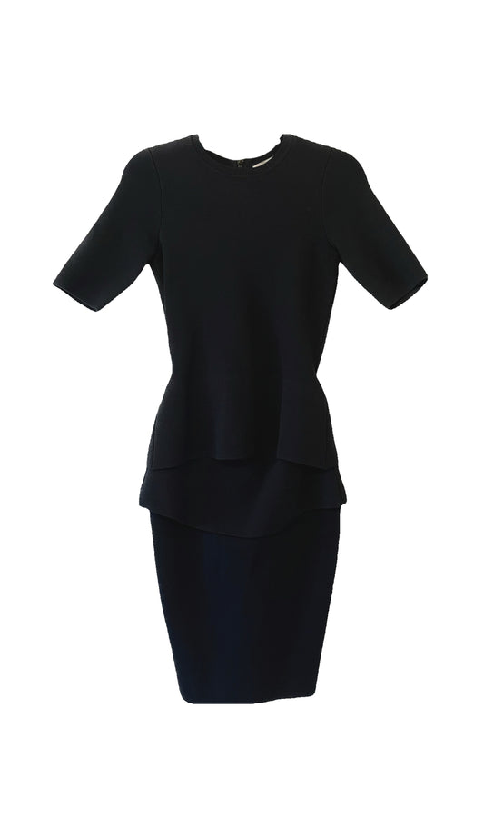Camilla and Marc peplum black jersey ribbed knit bandage short sleeve midi dress