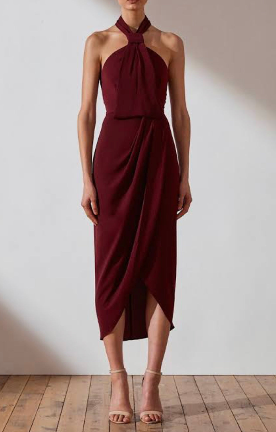 Shona Joy core knot drape dress second hand burgandy  for sale