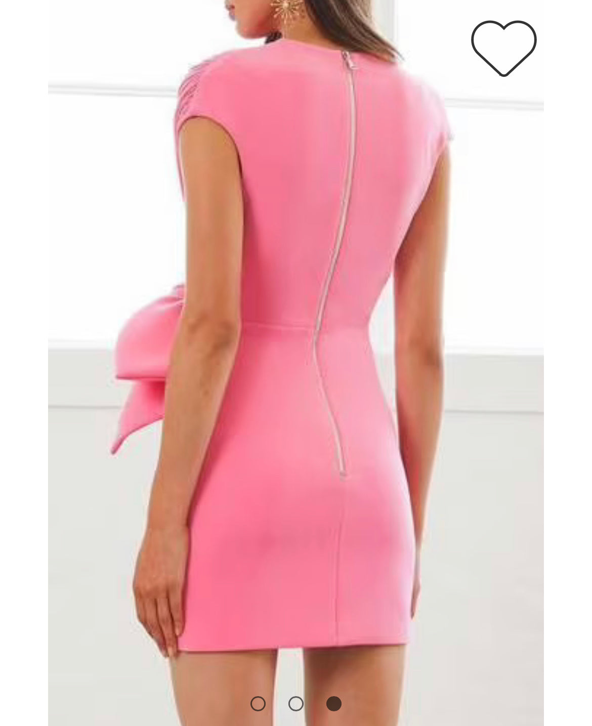 By Johnny designer dress for sale, pink Gloria Bow Drape new with tags. Wide over shoulder with big bow pink mini dress upclose