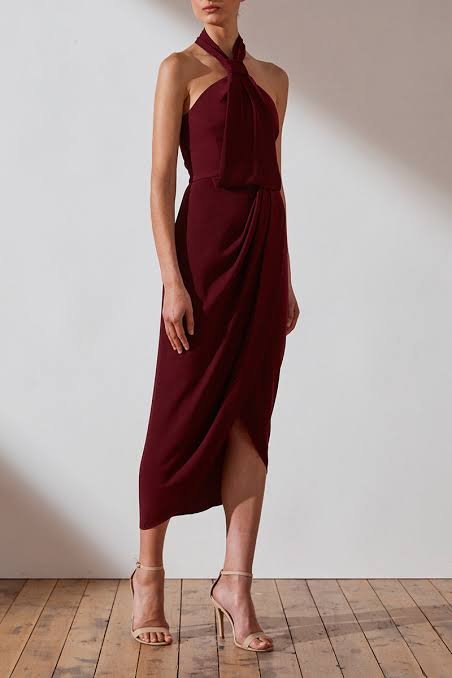 Shona Joy core knot drape dress second hand burgandy 