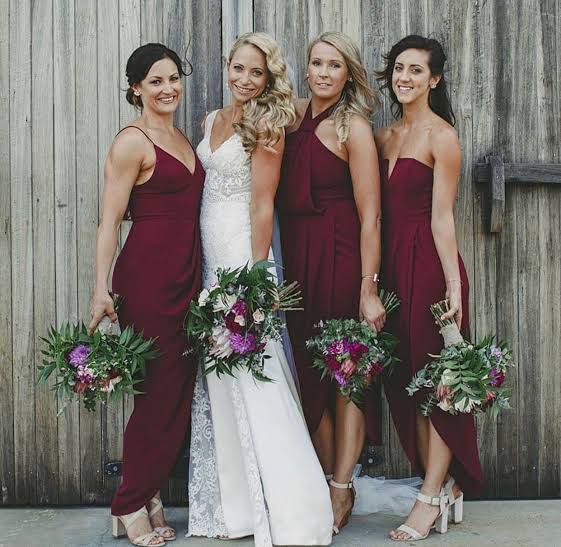 Shona Joy core knot drape dress second hand burgandy  bridesmaid dresses
